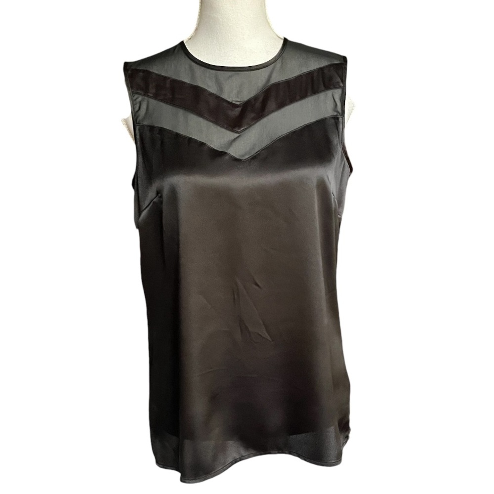 Kasper Women's Black Sleeveless Top Satin Sheer Detail Keyhole Back NEW